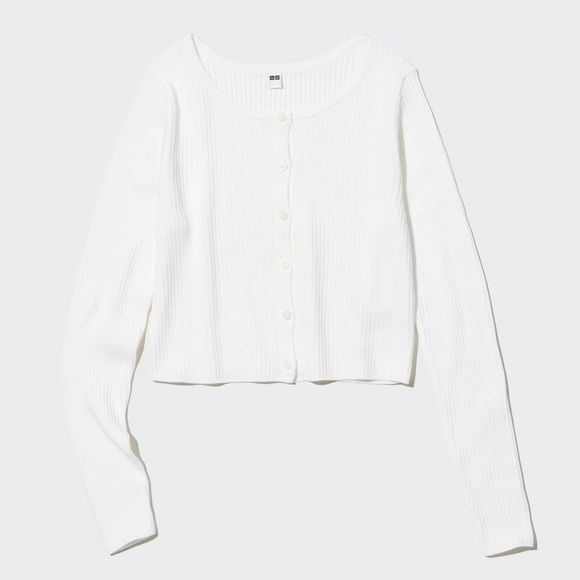 UNIQLO UV Protection Crew Neck Cropped Cardigan - White - Picture 2 of 7